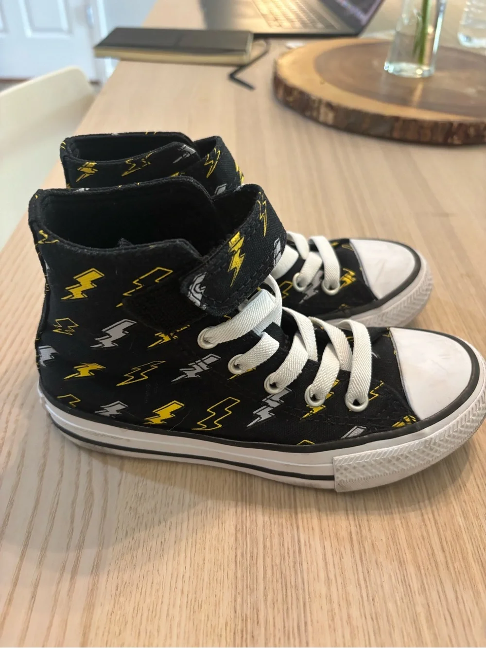 Converse Kids Black High Top Sneakers with Yellow Lightning Bolt Print